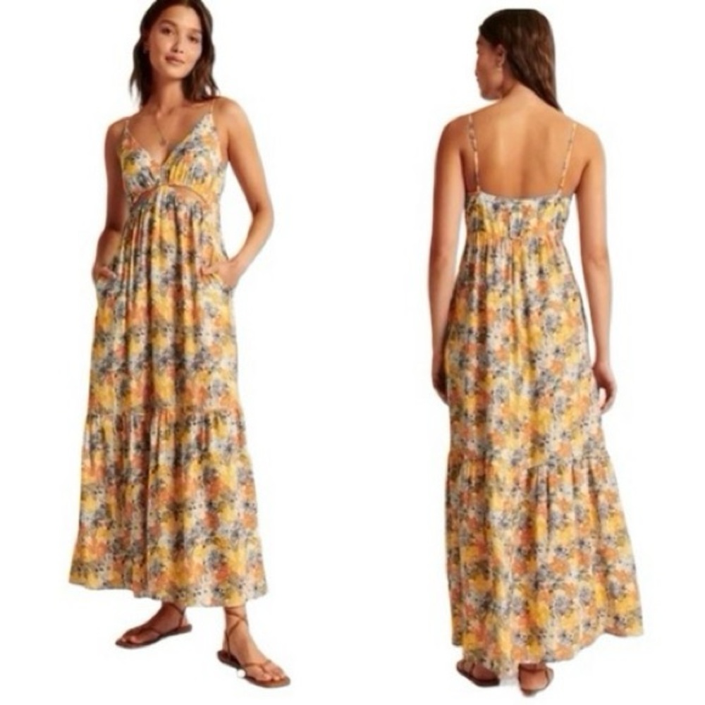 Abercrombie & Fitch Yellow and Orange Tiered Maxi Sundress